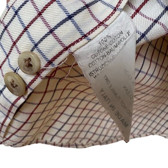 Paul Stuart Made in Italy Check Cotton Dress Shirt XL Red Blue Plaid - Picture 6 of 6